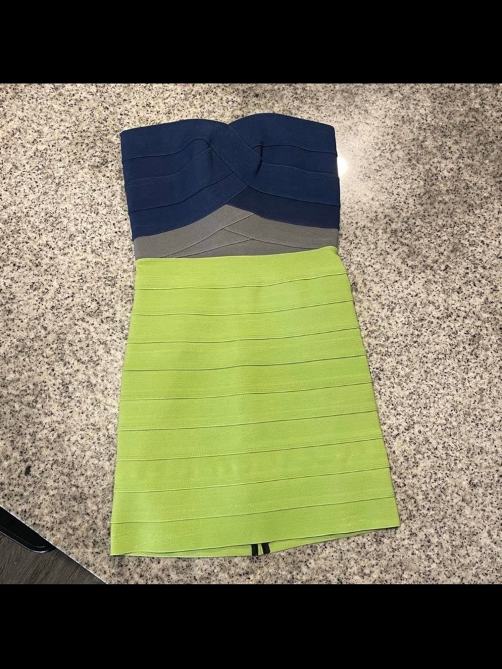 Strapless Colorblock Bandage Mini Dress in Navy, Gray & Lime green
